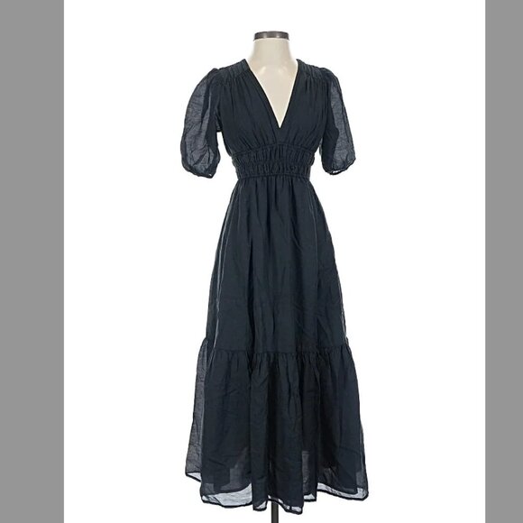 Abercrombie & Fitch Floaty Puff Sleeve V Neck Tie Back Maxi Dress - Size L - Picture 1 of 8